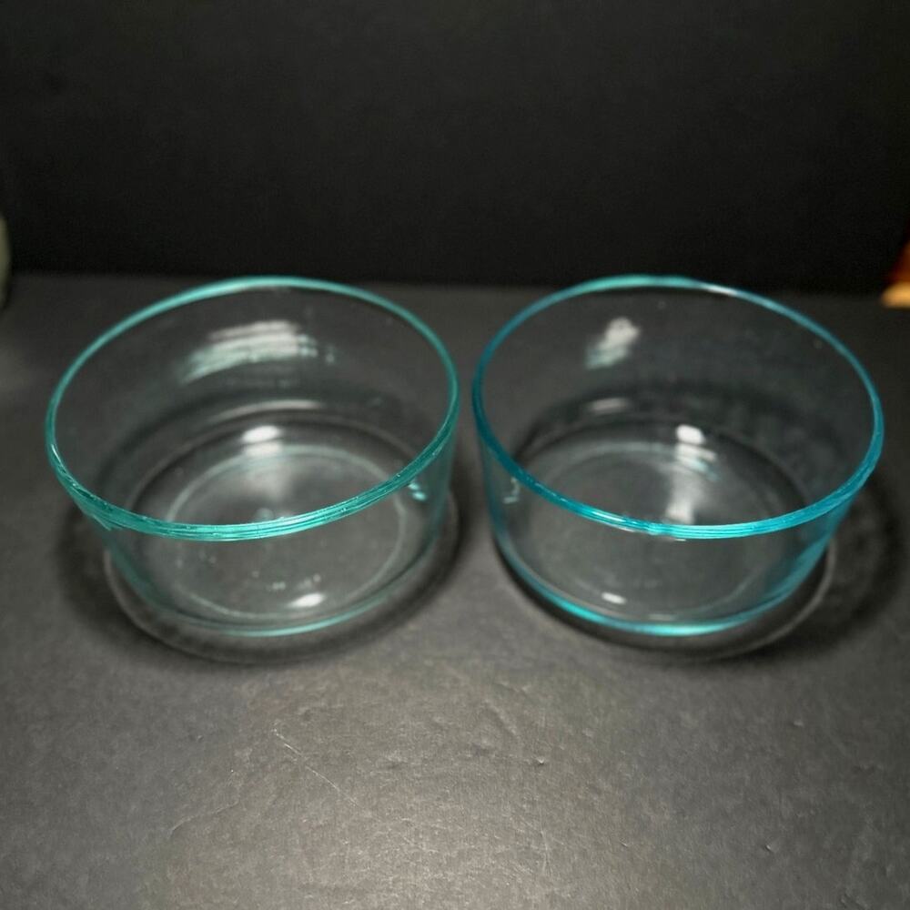2 Pyrex 7201 Aqua Tint Glass 1Qt 4c Replacement Storage Bowls Only, No Lids